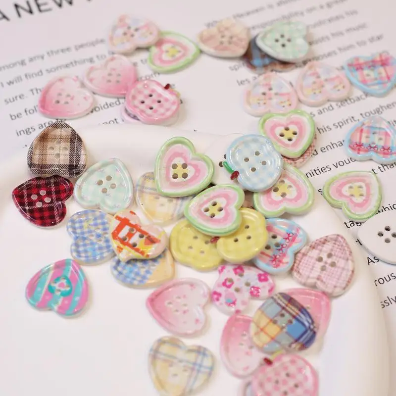 10/20Pcs Mixed Color Heart Shaped 4-hole Button For Sewing Clothes Accessories Crafts Scrapbooking DIY Apparel Supplies