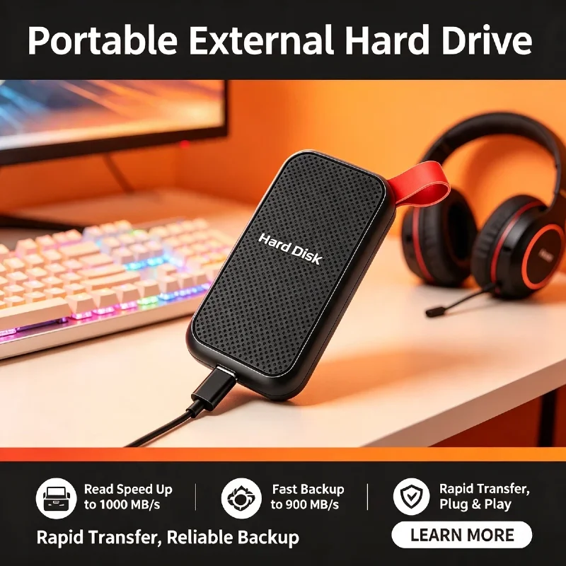Original 1TB External SSD Portable Hard Drive High Speed USB Type C Storage For Gaming Laptop PC Mac Phone Pro Core Speed New