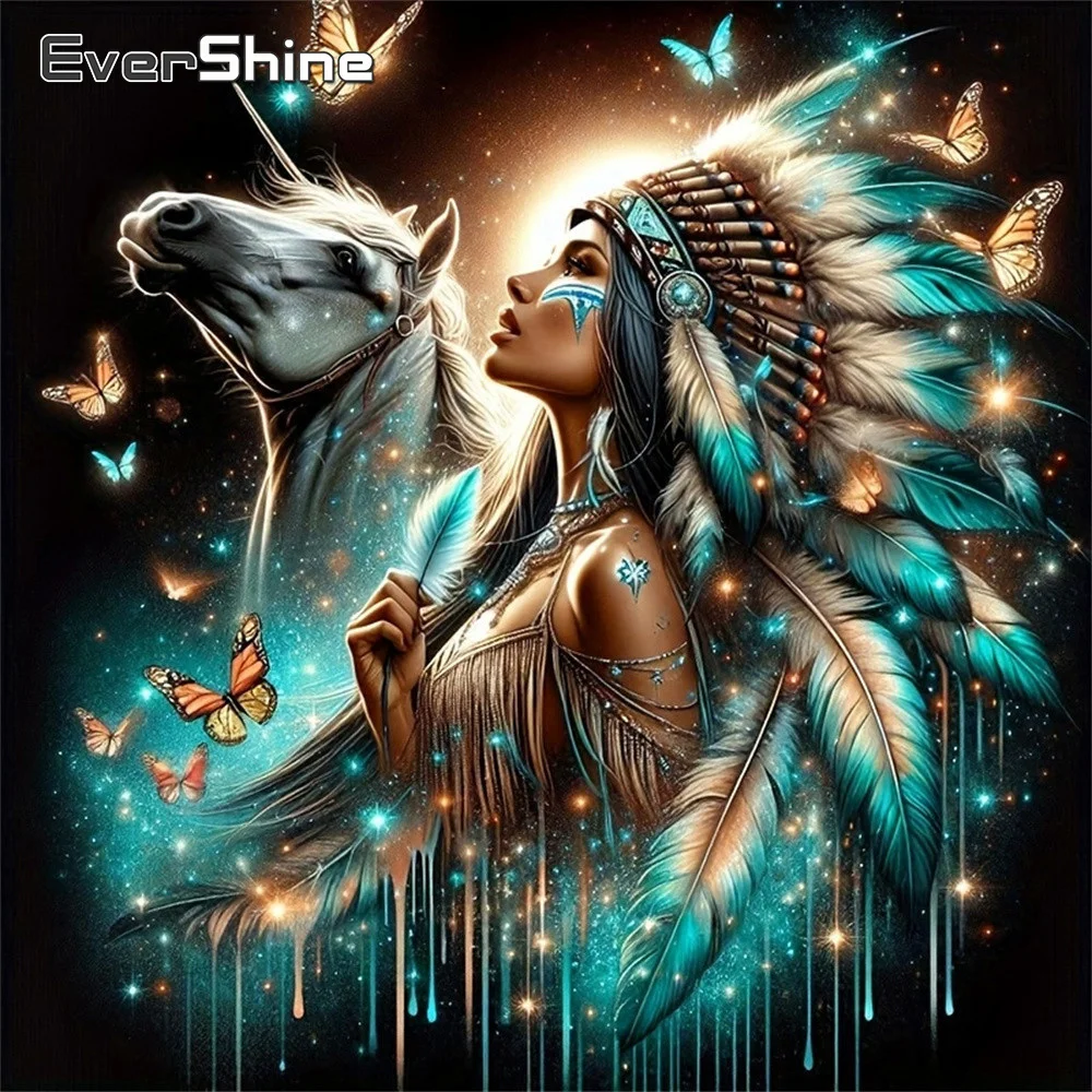 EverShine Diamond Mosaic Portrait Woman Rhinestones Embroidery Indian Full Square Drill Painting Horse Decor For Home