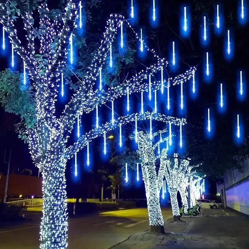 LED Meteor Shower String Light, 8 tubos, Iluminação de Natal, Fairy Light, Jardim, Decoração de rua, Exterior, EUA, Plug UE