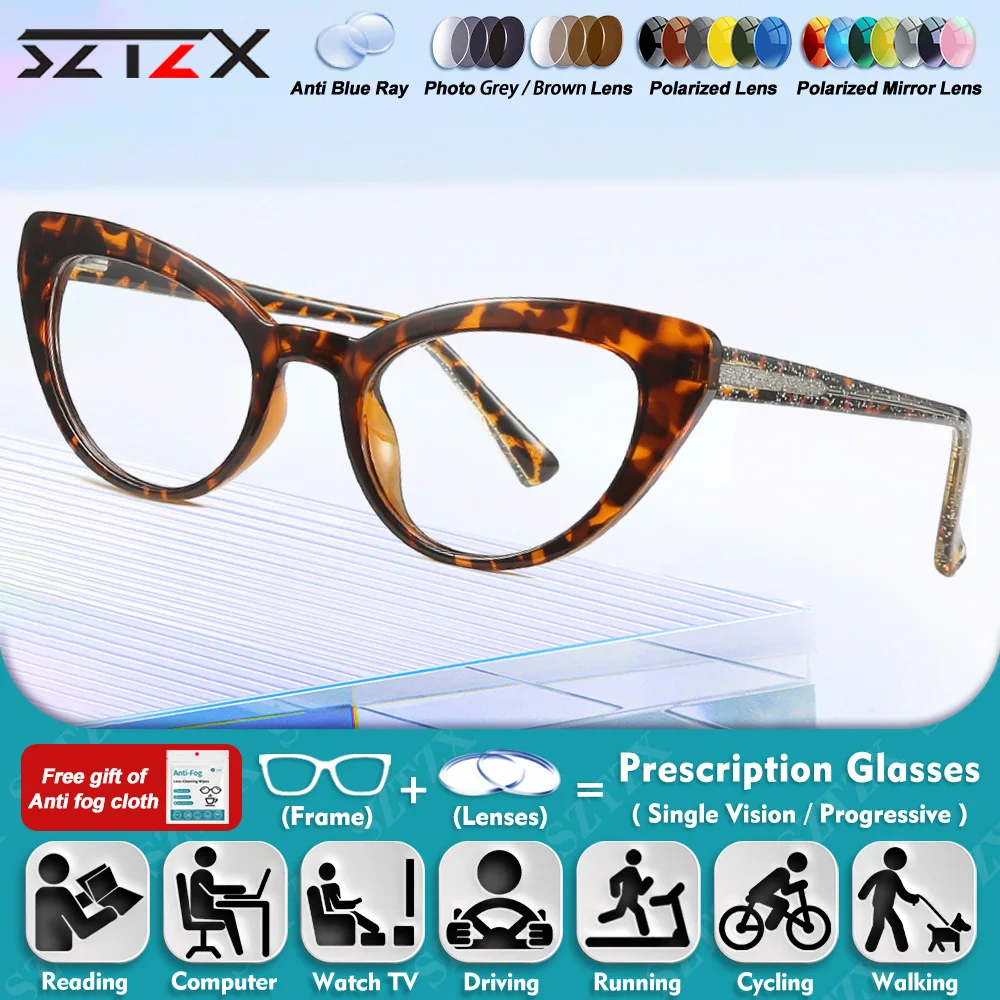 

SZTZX Retro Butterfly Frame Reading Prescription Glasses Women High Quality Anti Blue Light Progressive Photochromic Eyeglasses