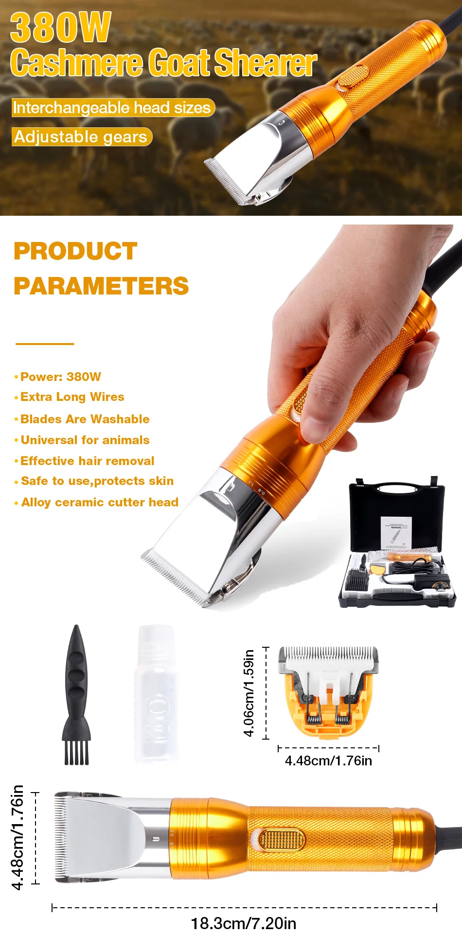 380 W High Power Elektrische Haarschneidemaschine Haushalt Haustier Fellschneider Katzenhaarschneidemaschine Hundehaarschneider Wollschneidewerkzeuge Teppich Tufting Trimmer (Kaninchen, Pferd, Schaf, Katze, Hund) – Detail 1