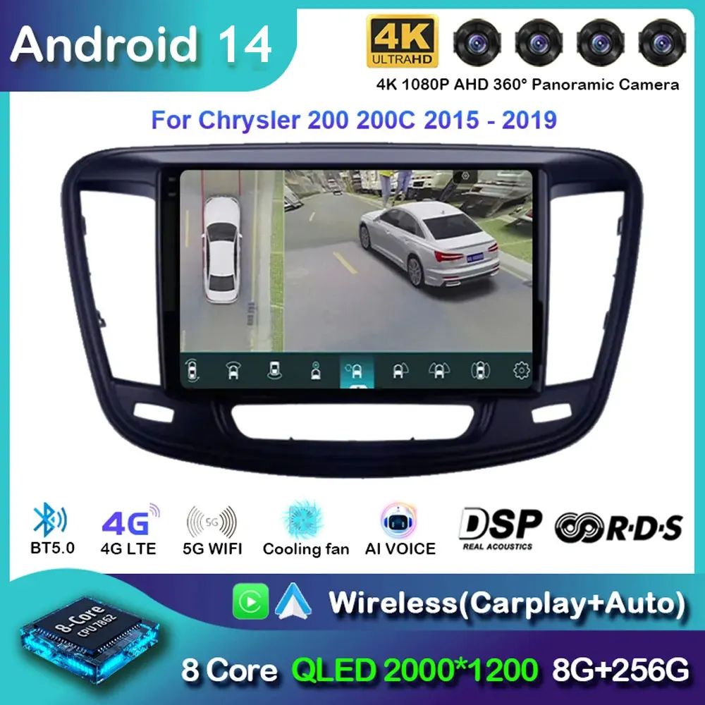 Android 14 Car Radio Multimedia Video Player For Chrysler 200 200C 2015 - 2019 Carplay Android Auto Stereo GPS Navigation WIFI