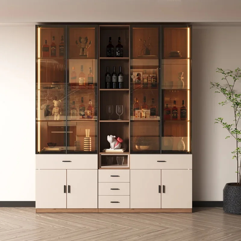 Solid Wood Bookcase Laminate Modern Light Luxury Household Corner Locker Wine Cabinet Home Furniture