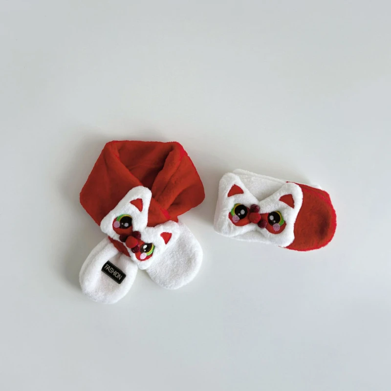 Sciarpa ricamata con leone del risveglio in stile cinese, peluche di cartone animato, addensata per il calore, squisito scaldacollo di Capodanno per neonati