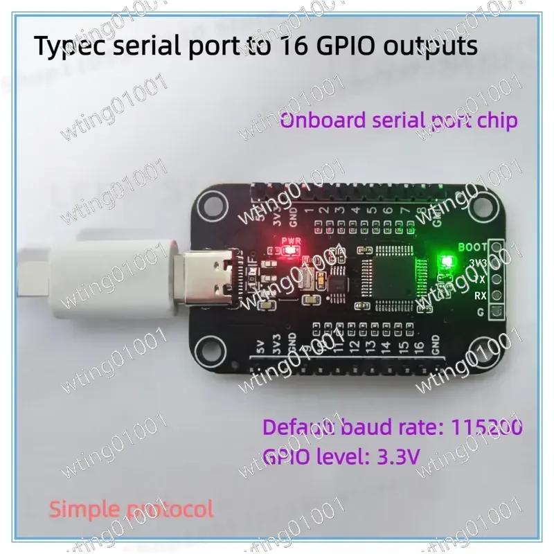for USB to 16 Channel Digital IO Module with PWM and UART Serial Communication Supporting 3.3V and 5V Logic Level Conversion