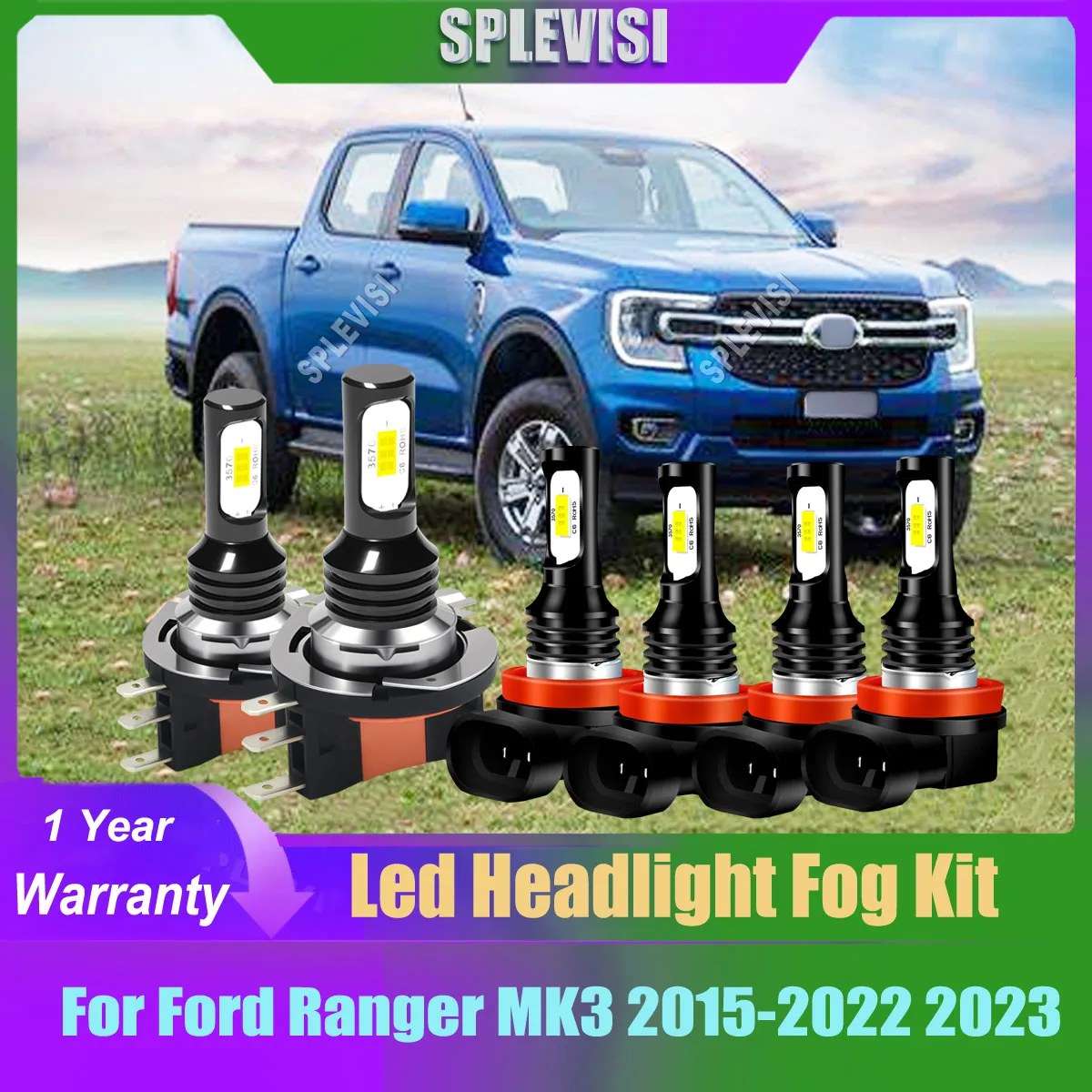 

12v 24v H15 H11 Headlamp Hi Beam/DRL Low Beam Fog Light 6000K For Ford Ranger MK3 2015 2016 2017 2018 2019 2020 2021 2022 2023