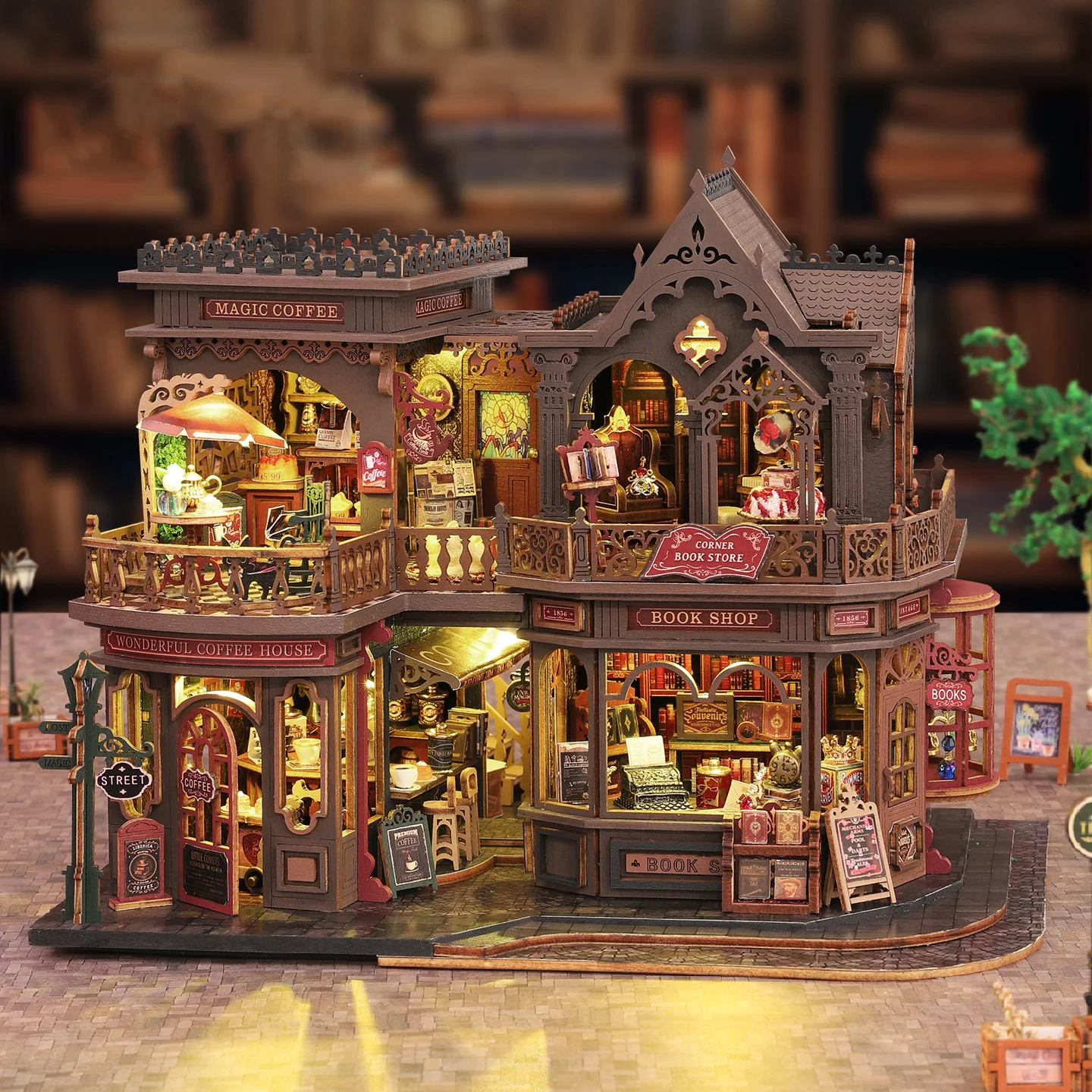 DIY Wooden Miniature Model Kit Letter Coffee Shop Casa 3D Puzzle Doll Houses With Furniture Lights for Friends Birthday Gifts