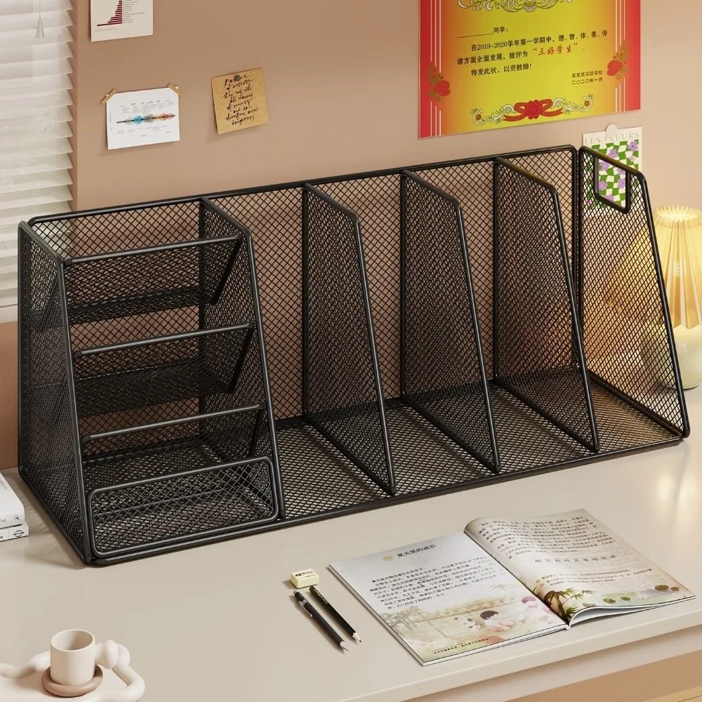 Sturdy Standing Metal File Rack 3/4 Layers Multipurpose Desktop Book Rack Space Saving Iron Mesh Holder Document Organization