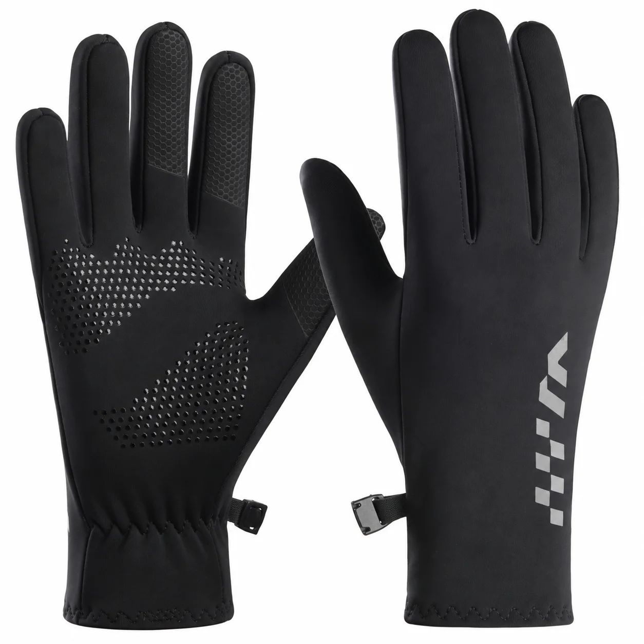 Winterfietshandschoenen voor dames en heren, met fleecevoering, lange vingers en touchscreenfunctionaliteit, met een siliconen handpalm voor een betere grip, geschikt voor fietsen en andere