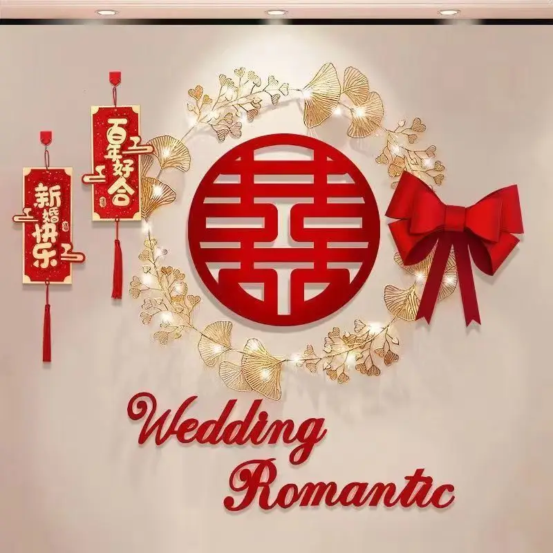 DIY Chinese Happy Wedding Room 3D Red Flower Decor Bedroom TV Background Window Wall Engagement Party Decoration