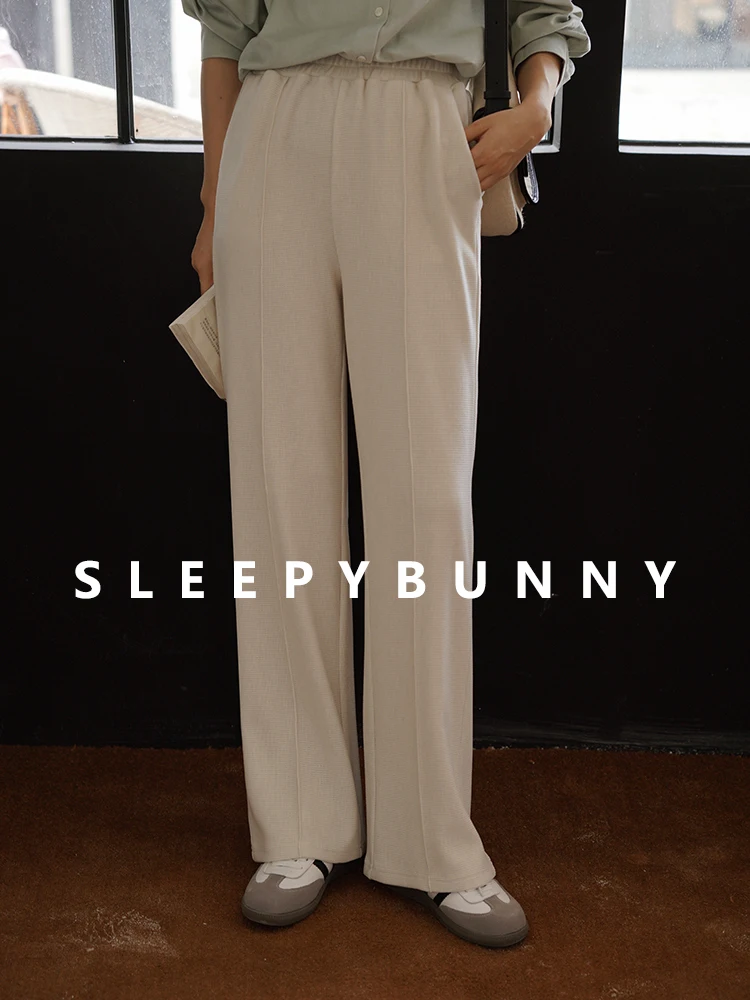High Waist Wide Leg Trousers Winter Straight Knit Pants Women Petite Elegant Suit Bottoms Loose Casual Draped Long Office Wear