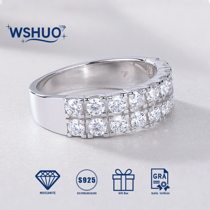 

2.5MM Sparkling All Moissanite Rings for Women 2 Row Design Lab Diamond 100% 925 Sterling Silver Eternity Bands GRA Certificate