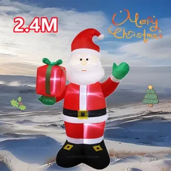 2.4M Christmas Inflatable Waving Santa Claus Built-in LED Lights Indoor Outdoor Holiday Ornament Garden Party Site Arrange Props