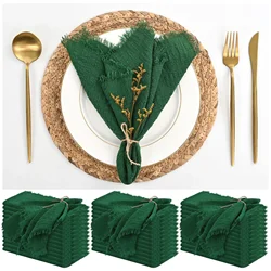 24PCS Green Cloth Napkins 32x32cm  Christmas Decoration Cotton Retro Handmade Burrs Napkins  for Wedding Party Dinner Table Deco