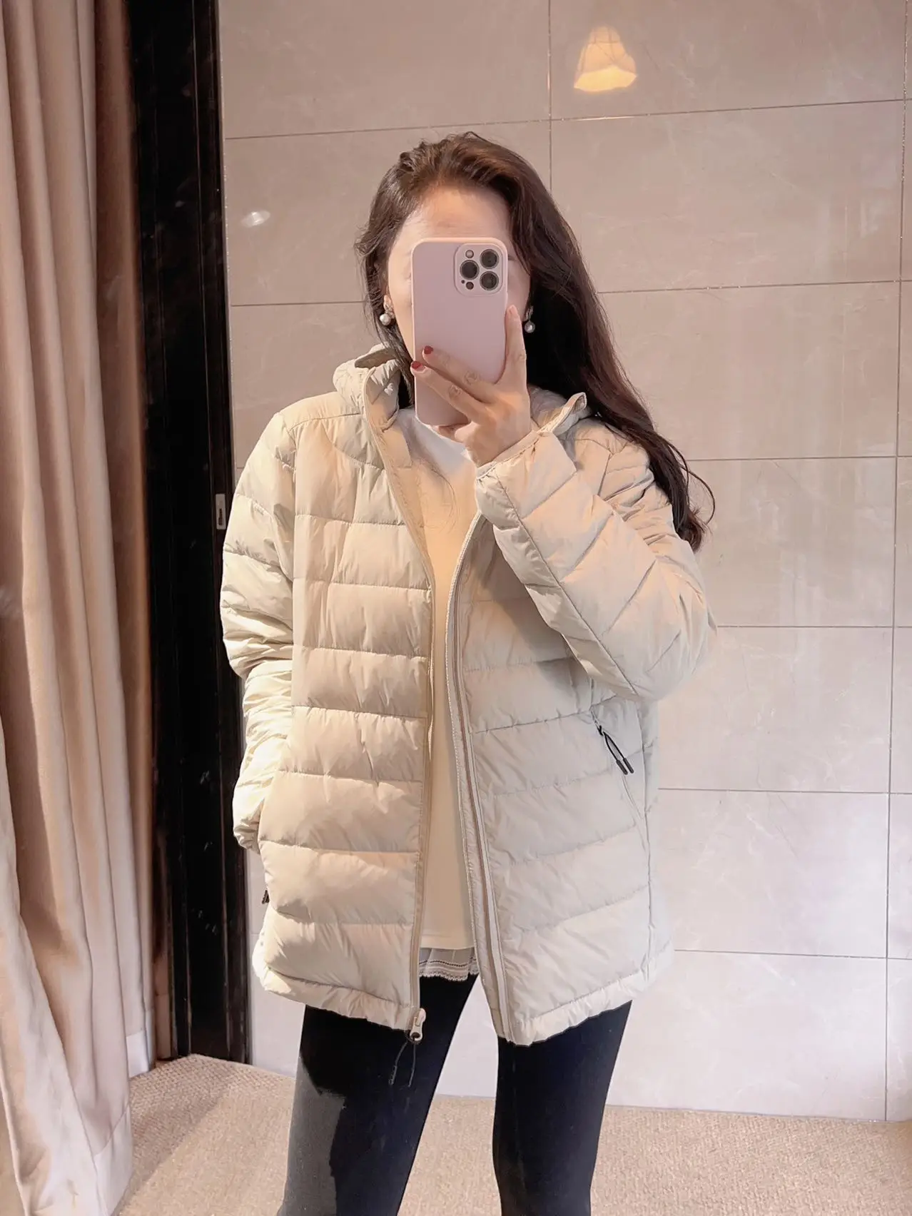 

Мягкое белое пуховое пальто средней длины с капюшоном, свободного кроя, теплое, в японском стиле, женское, светло-коричневого цвета