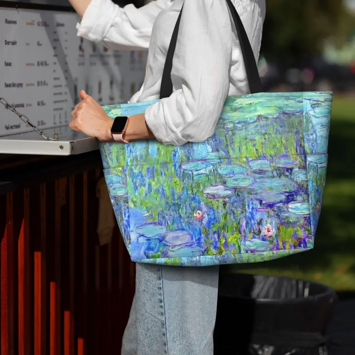 bolsa-feminina-longa-com-estampa-de-lirios-d'agua-claude-monet-bolsa-de-praia-esportiva-academia-yoga-bolsa-grande-bolsa-de-viagem-para-mulheres-bolsa-fitness