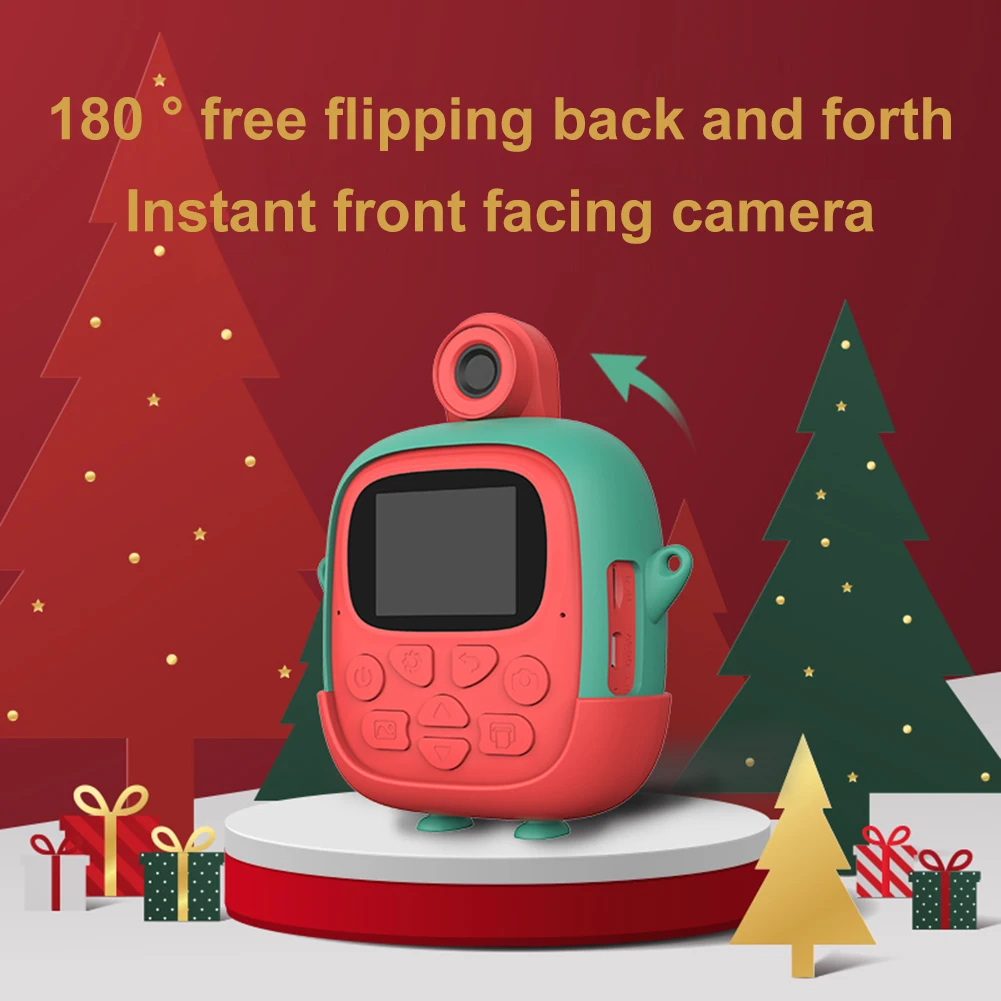 Christmas Kids Instant Camera with Print Photo Paper Thermal Print Camera USB Charging Birthday Gifts Toy for 3-12 Year Old Kids