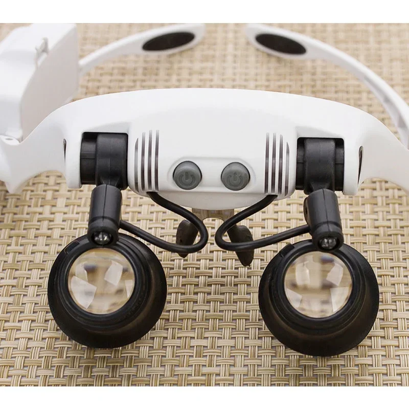 

Светодиодная повязка на голову, лупа, стеклянные увеличительные очки с лампой, оценка ювелирных изделий, 10x15x 20x 25x, регулируемая лупа с линзой