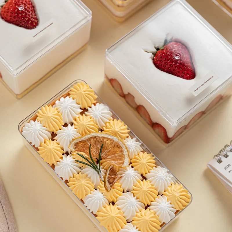 

15pcs Net red cake box packaigng boxes transparent square tiramisu box thick hard plastic cookies box dessert cups with lids