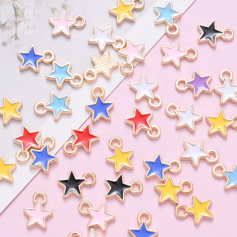 10/50pcs Multicolor Alloy Enamel Star Charms for DIY Jewellery