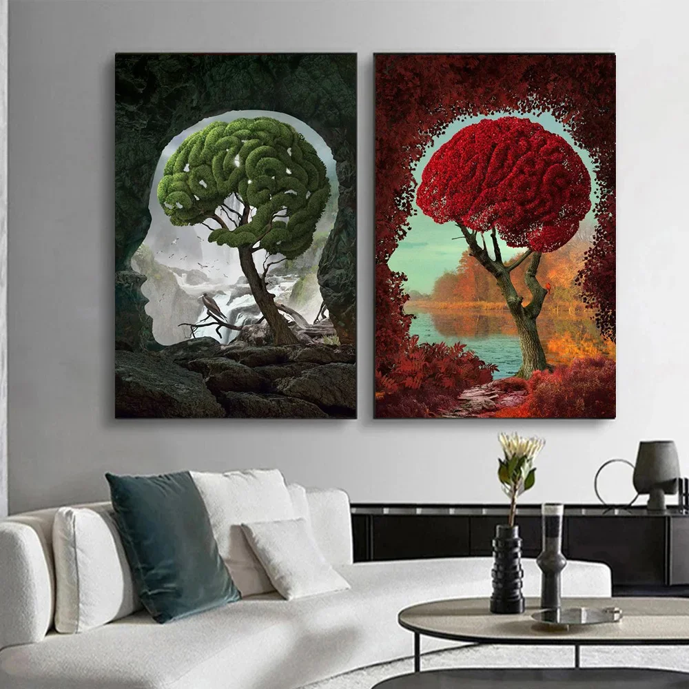 Surrealism Landscape Canvas Painting Optical Illusion Brain Posters And Prints Wall Art Picture Living Room Home Decor Cuadros