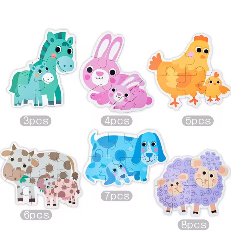 Puzzle en bois de dessin animé pour enfants, figurine de circulation des animaux, avion, grande capacité, éducation alth, jouets Montessori, cadeaux