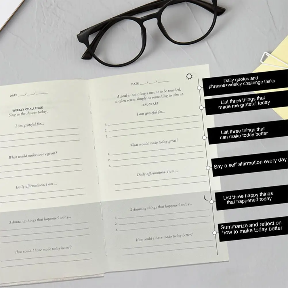 A5 Gratitude Journal Affirmation Goal Reflection Linen Hardcover Ribbon Bookmark 100 Sheets Gratitude Planner Notebook Diary