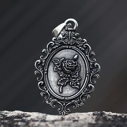 Vintage Stainless Steel Mirror With Flowers Pendant Necklace For Girl Boy Trendy Jewelry Dropshipping Couple Gift