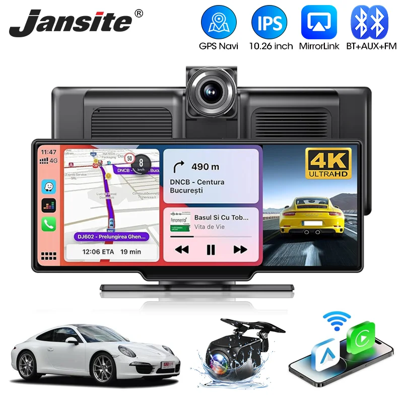 

Jansite Carplay Screen 4K Car DVR Portable Car Stereo Touch Screen Wireless Android Auto GPS Navigaion Dual BT Video Recorder