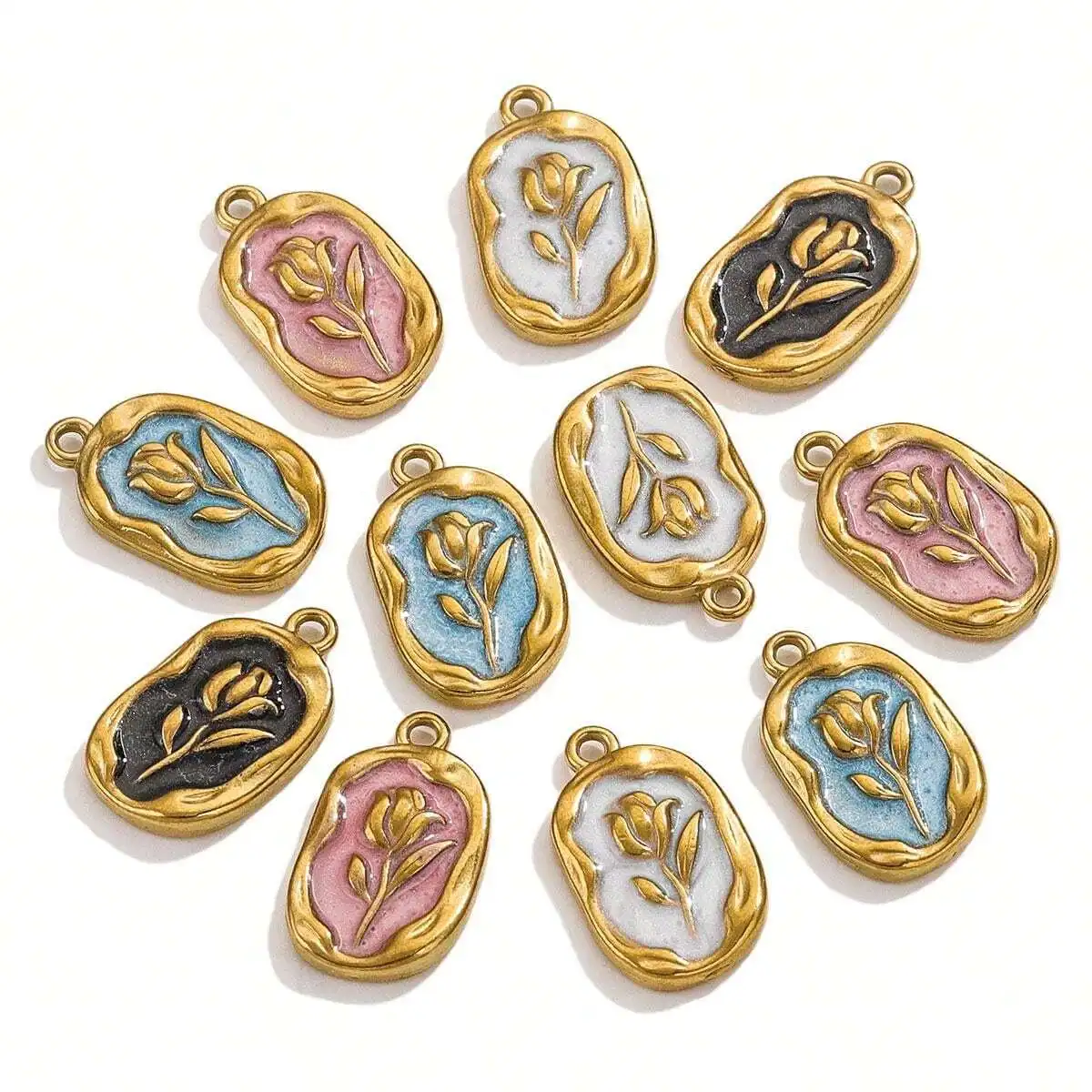 

5pcs Gold Plated Stainless Steel Rose Enamel Charms for Jewelry Makings DIY Earrings Necklaces Jewellery Supplies Parts Bulk