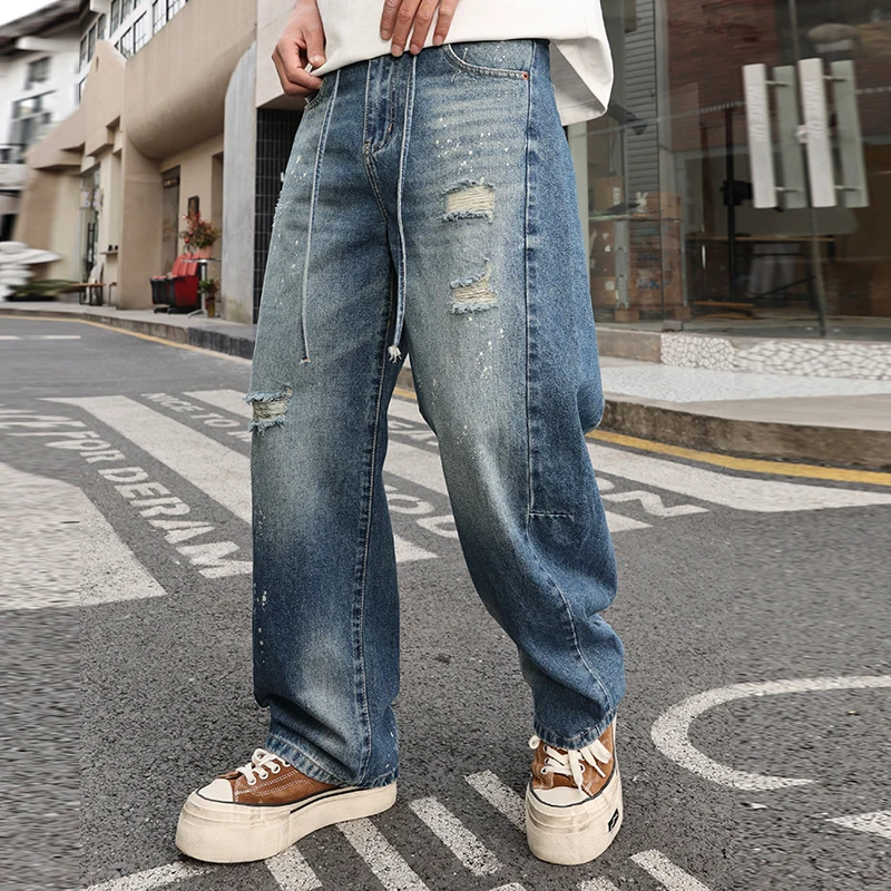 

Американская уличная одежда, рваные мешковатые джинсы для мужчин, джинсовые брюки для скейтборда в стиле хип-хоп, модная мужская одежда, корейские брюки
