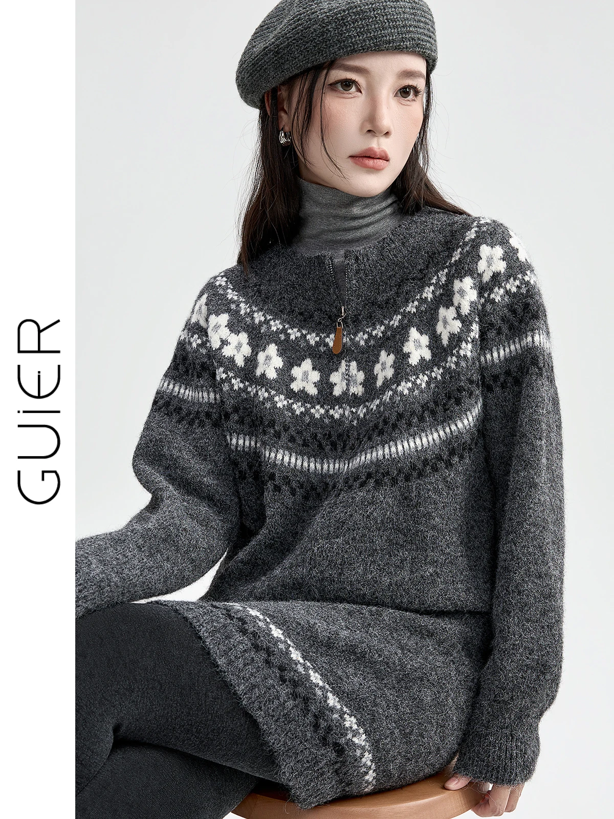 

Guier вязаный свитер женский винтажный зимний модный утягивающий топ круглый Ne Long Sve свободный крой онлайн эксклюзивный