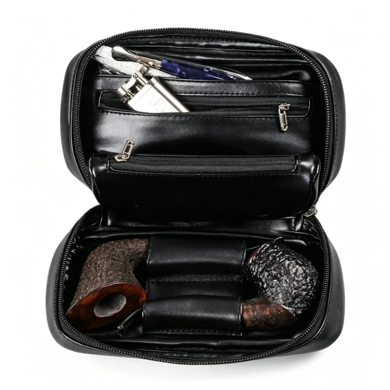 Leather Pipe Bag with Independent Tobacco Bag, Portable Men's Smoking Accessories, Storage Bag, Men's Gift