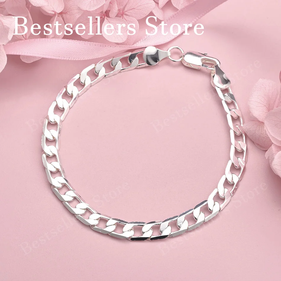 925er Sterlingsilber 8-Zoll klassisches kubanisches Kettenarmband für Männer und Frauen, modisches Party- und Hip-Hop-Schmuckzubehör.