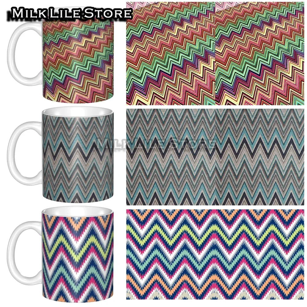 DIY Zigzag Continuous Design Ceramic Mug Customized Geometric Camouflage Coffee Cups Creative Present