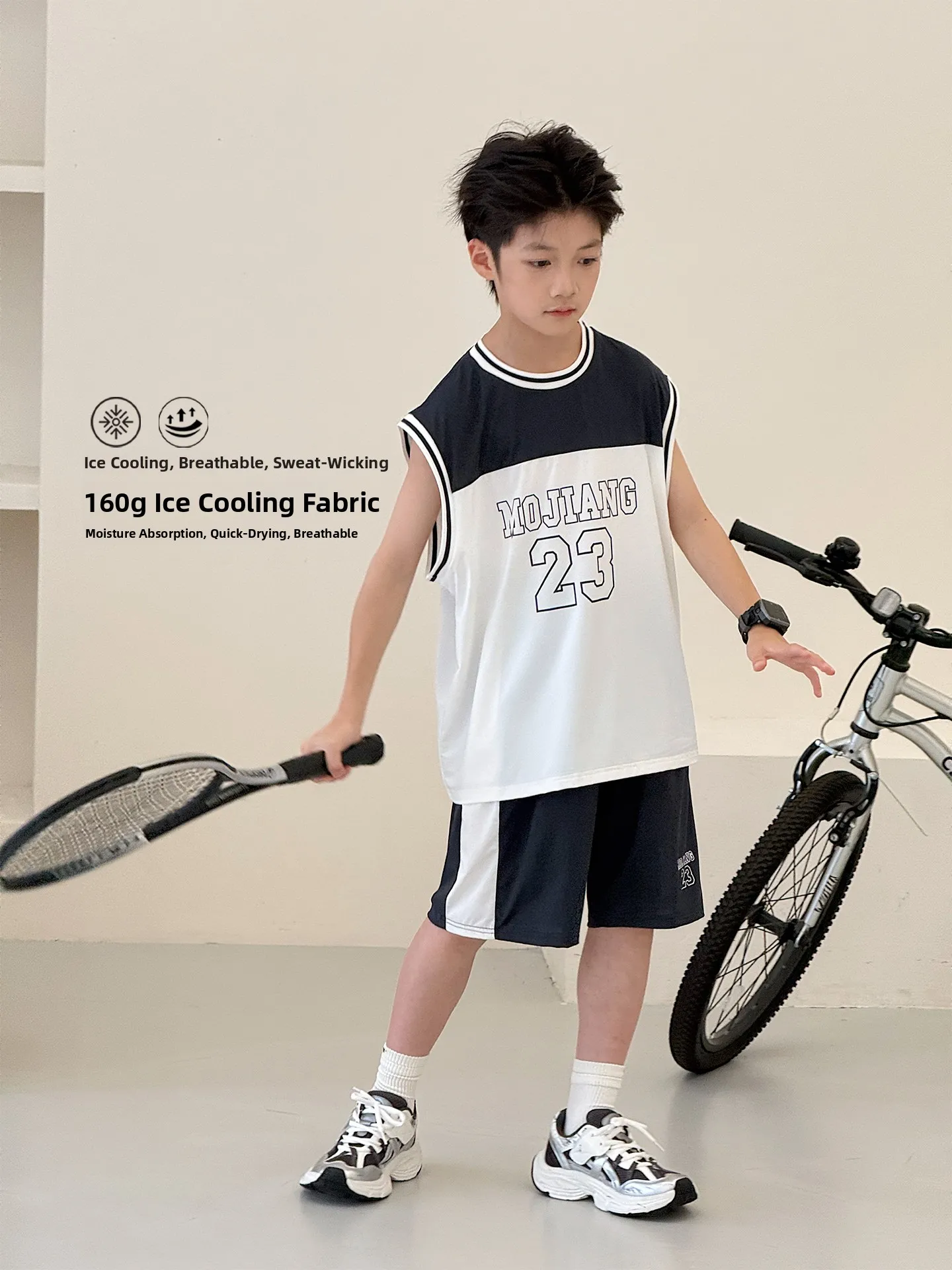 boys-summer-sportswear-set-ice-sensation-sleeveless-vest-quick-dry-shorts-two-piece-thin-children's-clothing-polyester-fiber