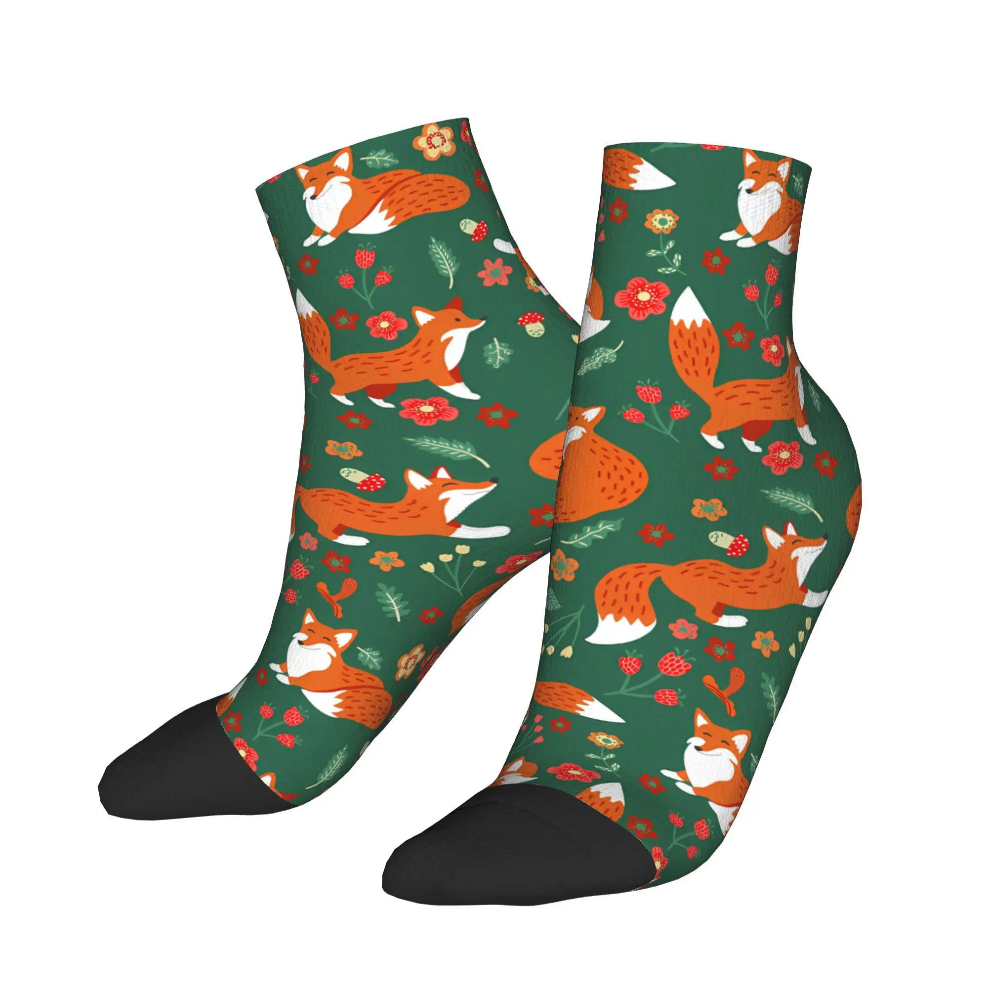 

Cute Foxes Green Christmas Pattern Ankle Socks Kawaii Breathable Casual Socks Summer Skateboard Non Skid Sock For Men Gift