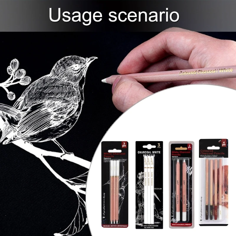 2/3/4x/набор белых угольных карандашей, карандаши для рисования, карандаш для рисования, карандаш для рисования и растушевки