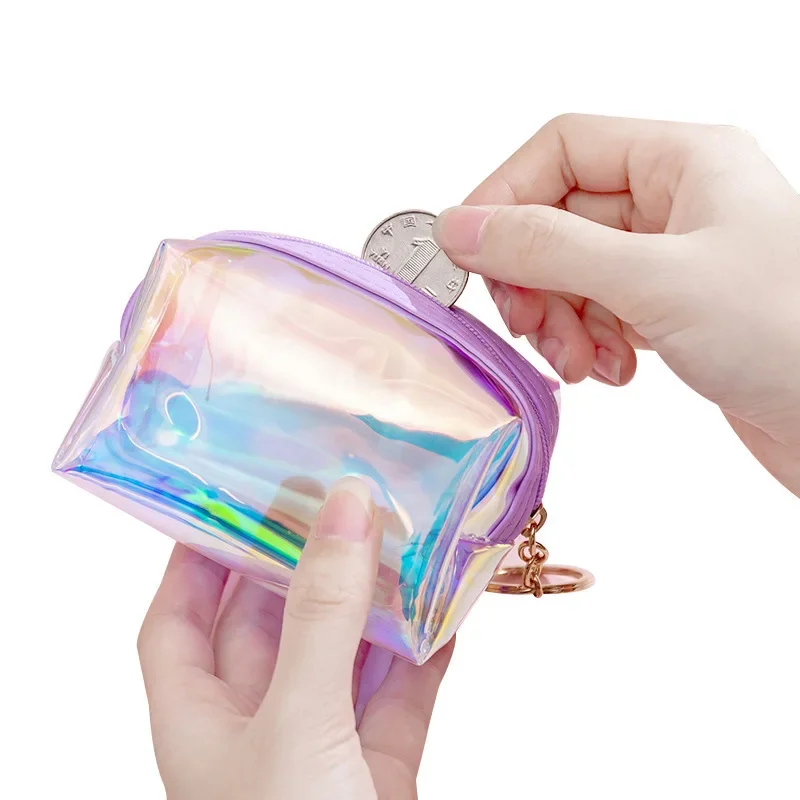 Cute Transparent Mini Coin Purse Credit Card Holder Coin Purses Key Chain Small Wallet for Women with Zipper Clutch Coin Pouch