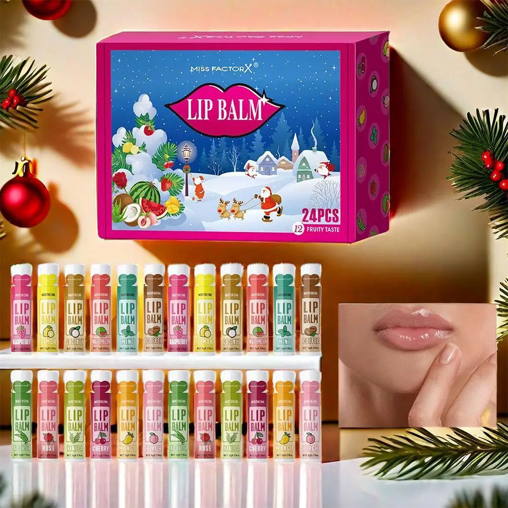 

24PCS/ Box 12 Kinds Of Flower And Fruit Lip Balm Set Gift Natural Fragrance Moisturizing Exfoliating And Brightening Lip Color