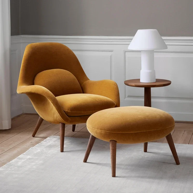 Velvet Upholstered Fabric Wooden Leg Chaise Living Room Furniture Single Sofa Chair Hotel Lounge Leisure Armchair image 2