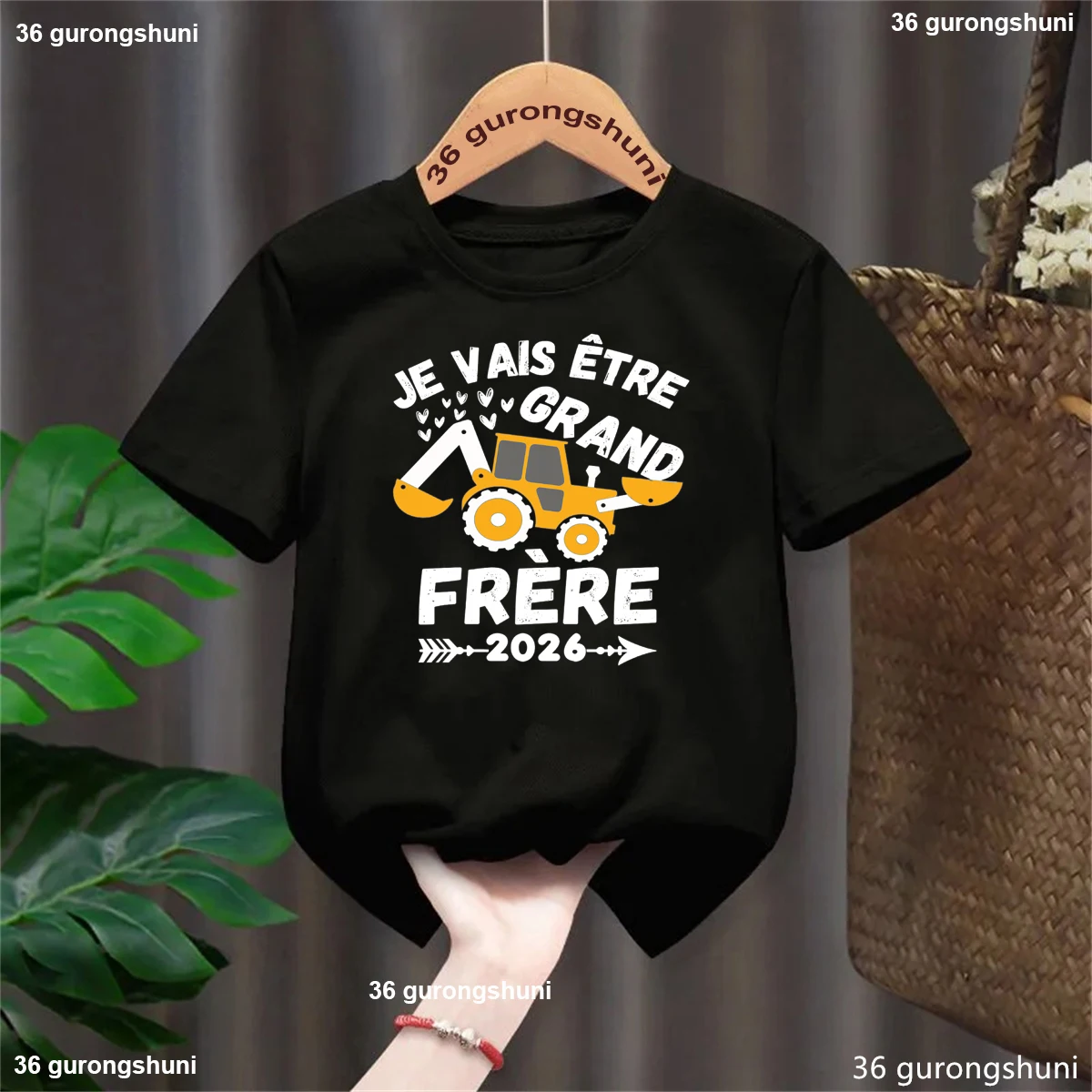 

French I Am Going To Become Big Brother 2026 Excavator Printed T Shirt Boys Funny Kids Clothes Pregnancy Announcement T-Shirt
