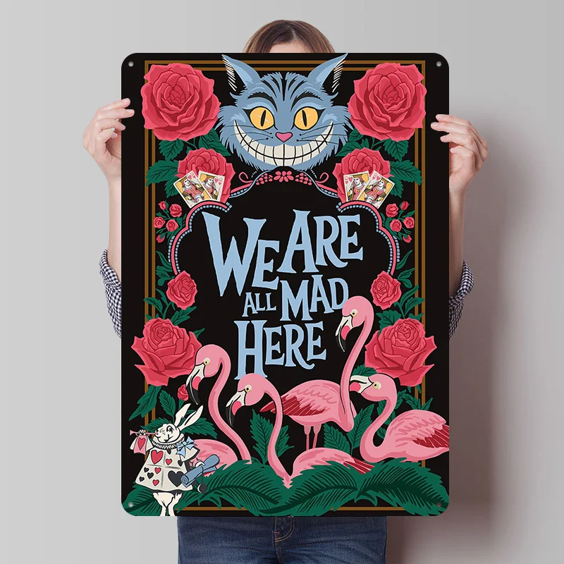 Alice im Wunderland Grinsekatze Zitat Metallposter Personalisierte Wandkunst Retro Vintage Blechschilder für Männerhöhle Badezimmer Deko