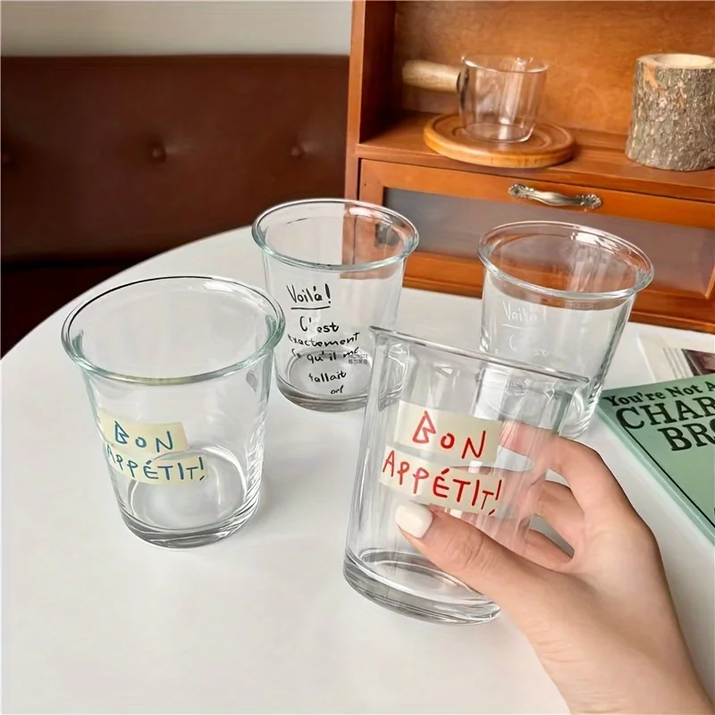 1pc High-looking Coffee Cup Flip Mouth Letter Glass Home Milk Breakfast Tea