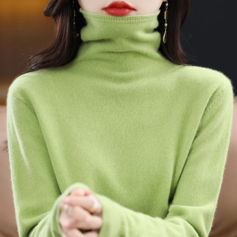 100% Pure Wool Cashmere Sweater 2023Fall/Winter Pile Collar Pullover Korean Fashion Casual Knitted Tops Women Jacket Long Sleeve