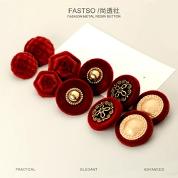 Ankora Red Autumn Winter Clothes Button Flocking Rose Velvet Plant Fluff Button Fashion Coat Knitwear Sweater Decor Buttons 6pcs