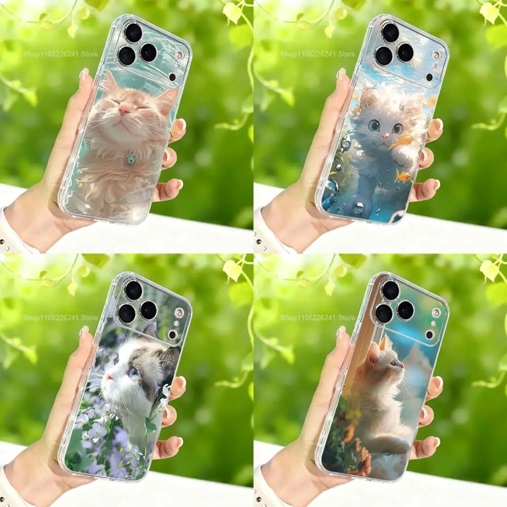 

Cute White Cats Case For iPhone 15,11,12,13,16,14,17,Pro,Max,Plus,SE,Mini,X,XS,XR, Transparent Soft Silicone