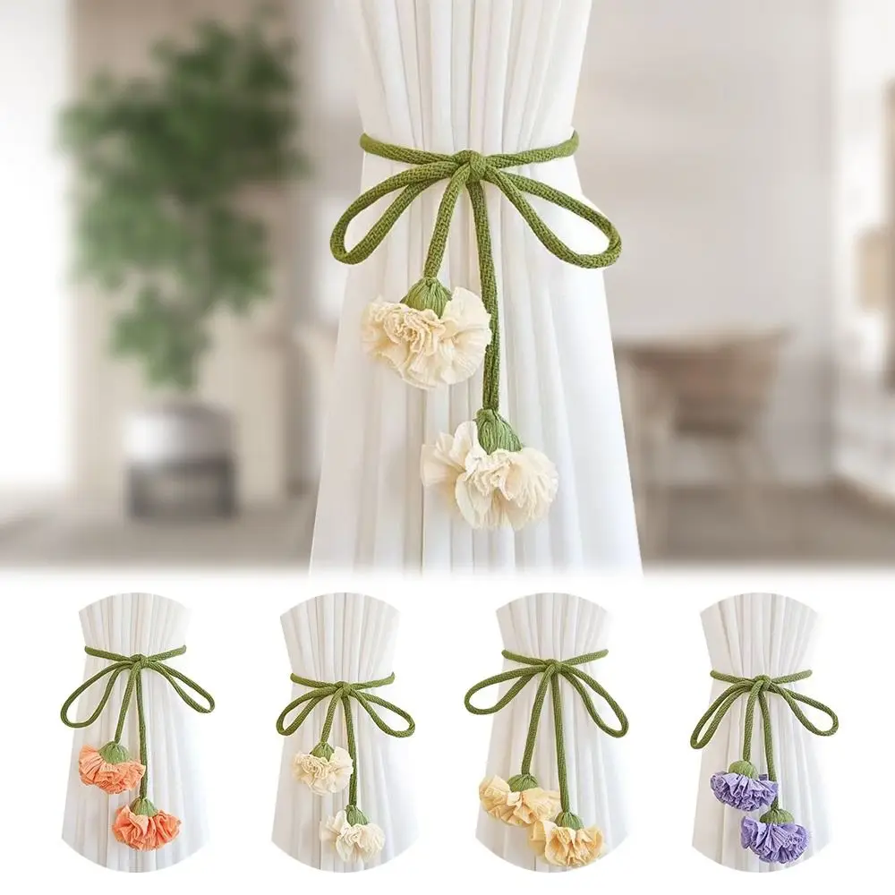 Elastic Band Curtain Tieback No Punching Adjustable Window Curtain Buckles Tassels Flower Shape Curtain Rope Holders Living Room
