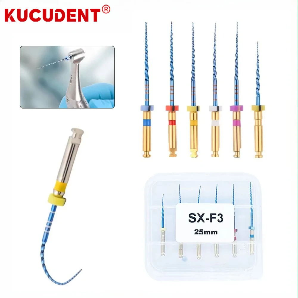 6 Pcs/Pack 25mm SX Dental Root Canal Files Activated Rotary Niti File Heat-Treated Endodontic Dentistry Rotating Instruments